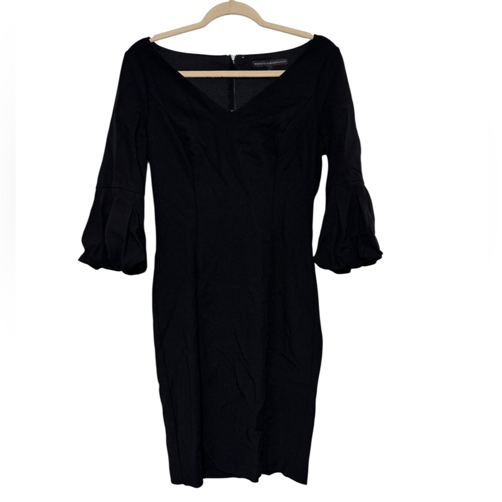 WHBM Black Classic LBD Puff Sleeve Pencil Sheath Dress 4 Office Formal Wedding